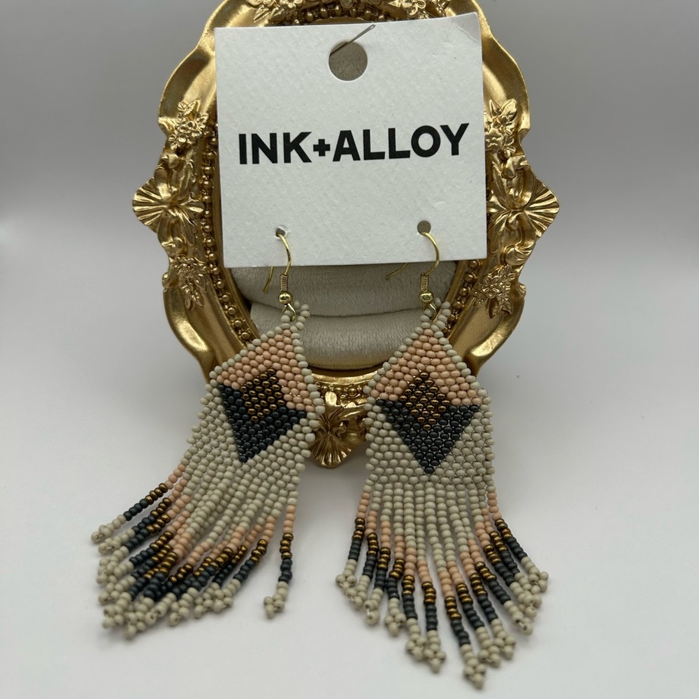 INK+ALLOY Geometric Beaded Earrings -Cream, Gold